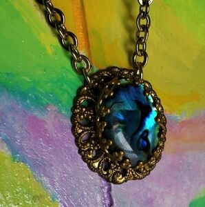 Antique Abalone Necklace Ornate Brass True Boho Style